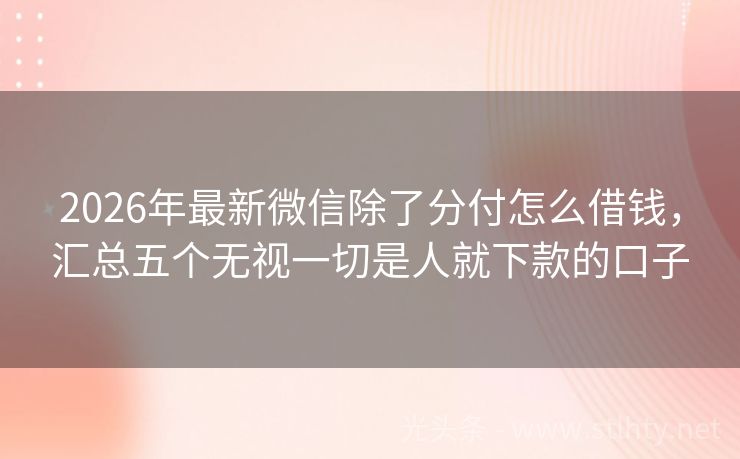 2026年最新微信除了分付怎么借钱，汇总五个无视一切是人就下款的口子