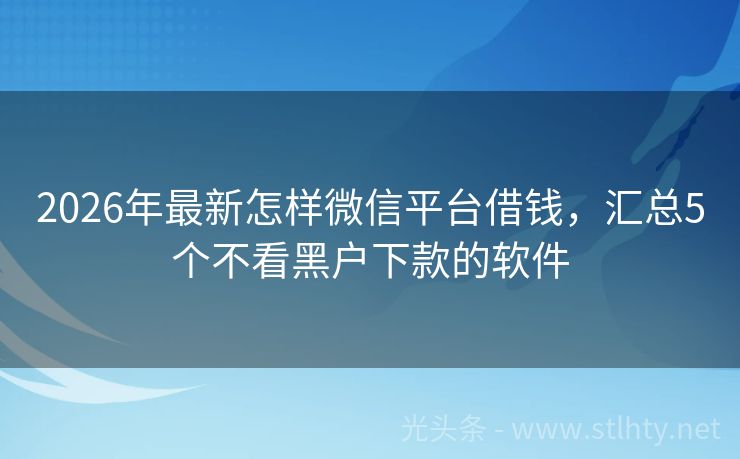 2026年最新怎样微信平台借钱，汇总5个不看黑户下款的软件
