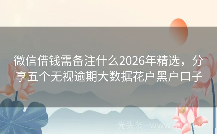 微信借钱需备注什么2026年精选，分享五个无视逾期大数据花户黑户口子
