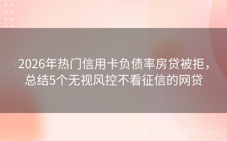 2026年热门信用卡负债率房贷被拒，总结5个无视风控不看征信的网贷