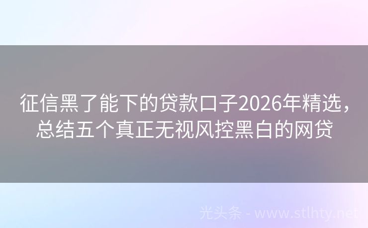 征信黑了能下的贷款口子2026年精选，总结五个真正无视风控黑白的网贷