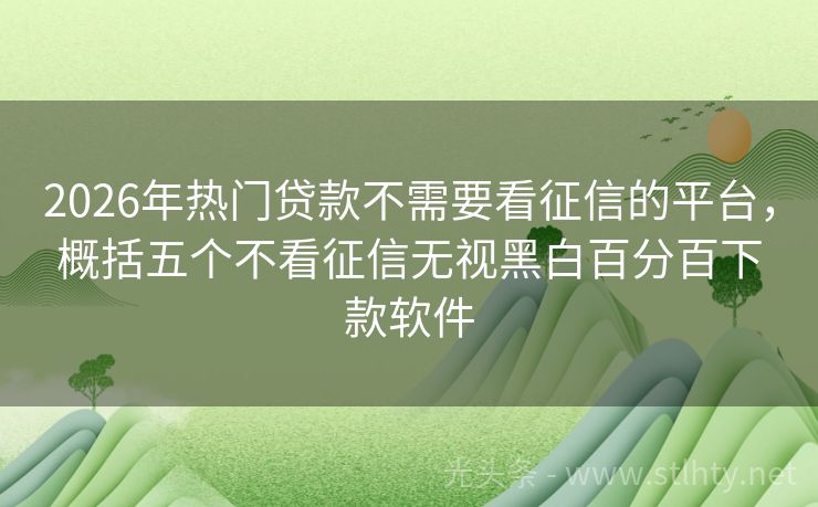 2026年热门贷款不需要看征信的平台，概括五个不看征信无视黑白百分百下款软件