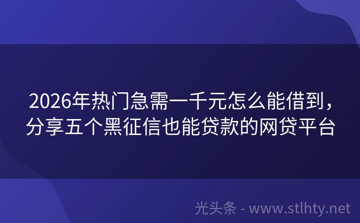 2026年热门急需一千元怎么能借到，分享五个黑征信也能贷款的网贷平台