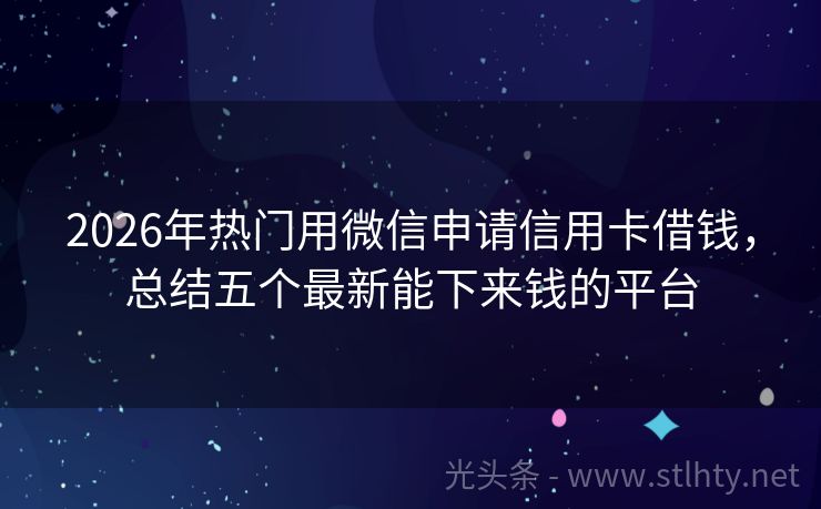 2026年热门用微信申请信用卡借钱，总结五个最新能下来钱的平台