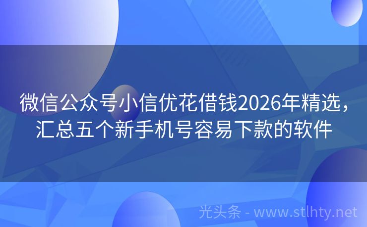 微信公众号小信优花借钱2026年精选，汇总五个新手机号容易下款的软件