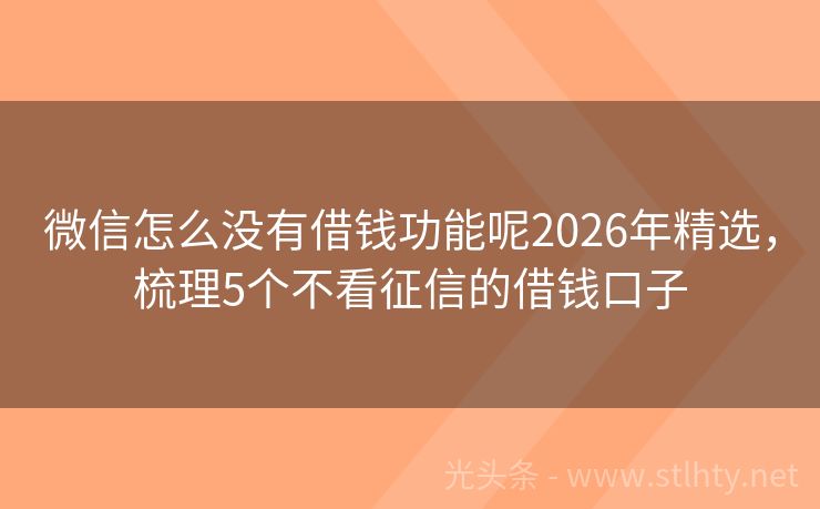 微信怎么没有借钱功能呢2026年精选，梳理5个不看征信的借钱口子