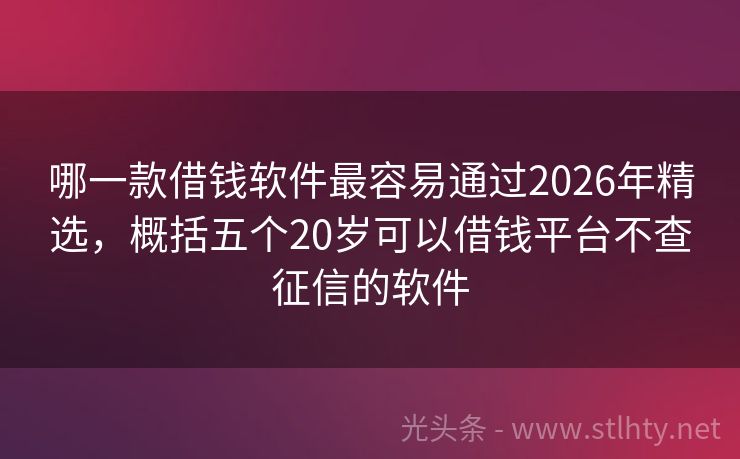 哪一款借钱软件最容易通过2026年精选，概括五个20岁可以借钱平台不查征信的软件