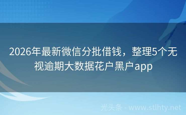 2026年最新微信分批借钱，整理5个无视逾期大数据花户黑户app