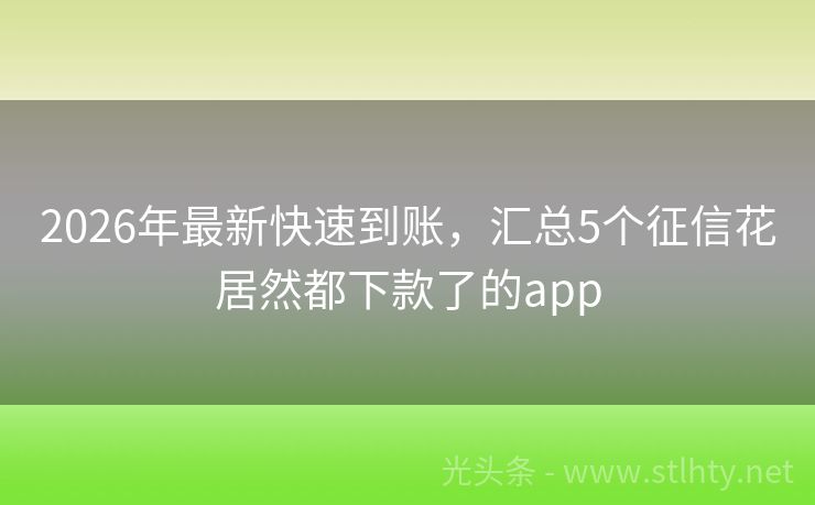 2026年最新快速到账，汇总5个征信花居然都下款了的app