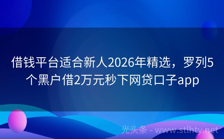 借钱平台适合新人2026年精选，罗列5个黑户借2万元秒下网贷口子app