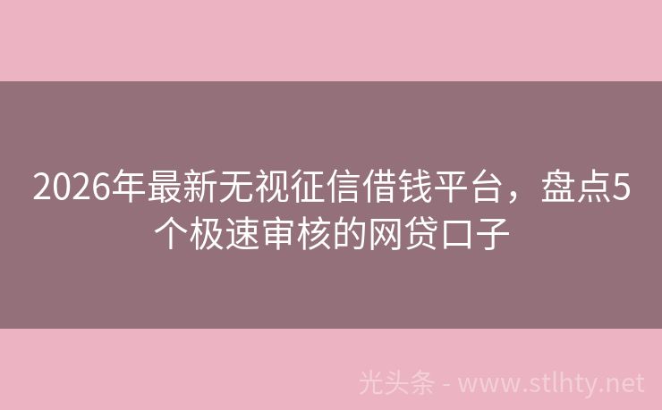 2026年最新无视征信借钱平台，盘点5个极速审核的网贷口子