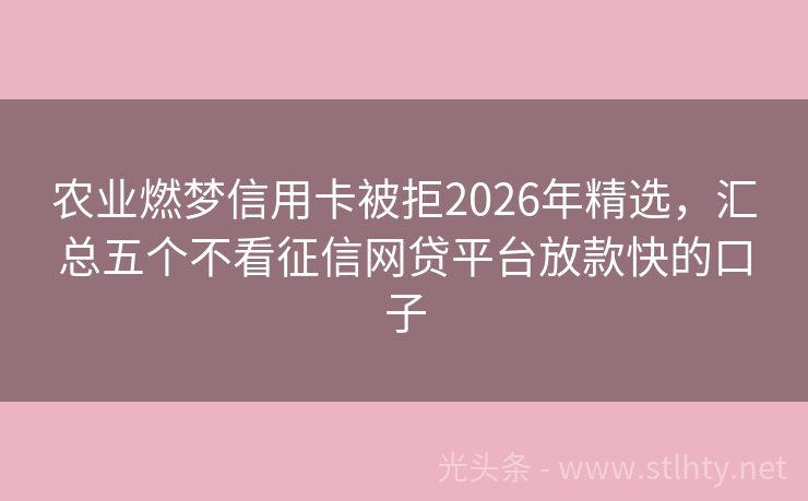 农业燃梦信用卡被拒2026年精选，汇总五个不看征信网贷平台放款快的口子