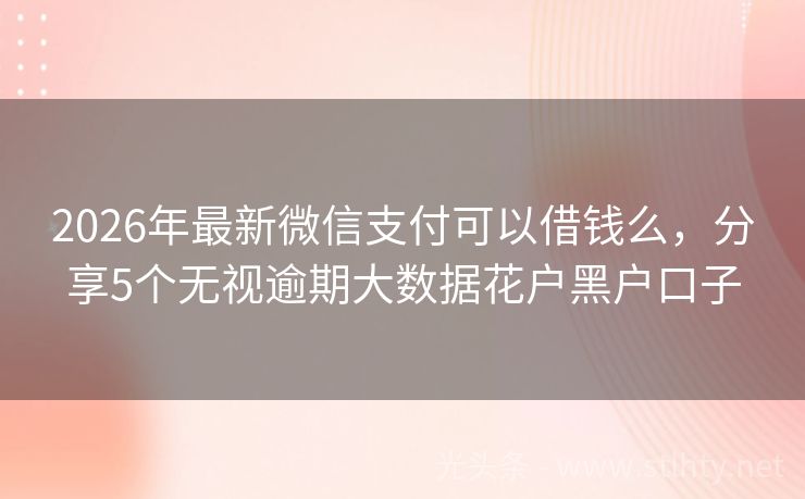2026年最新微信支付可以借钱么，分享5个无视逾期大数据花户黑户口子