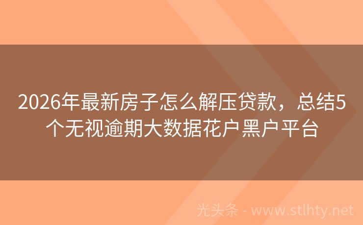 2026年最新房子怎么解压贷款，总结5个无视逾期大数据花户黑户平台