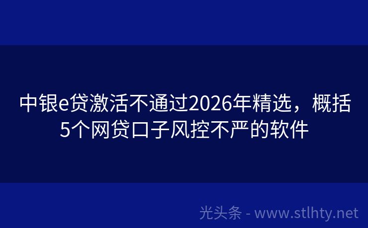 中银e贷激活不通过2026年精选，概括5个网贷口子风控不严的软件