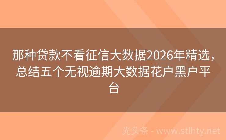 那种贷款不看征信大数据2026年精选，总结五个无视逾期大数据花户黑户平台