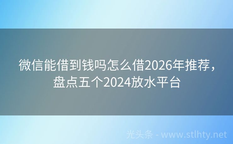 微信能借到钱吗怎么借2026年推荐，盘点五个2024放水平台