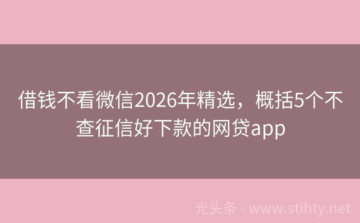借钱不看微信2026年精选，概括5个不查征信好下款的网贷app