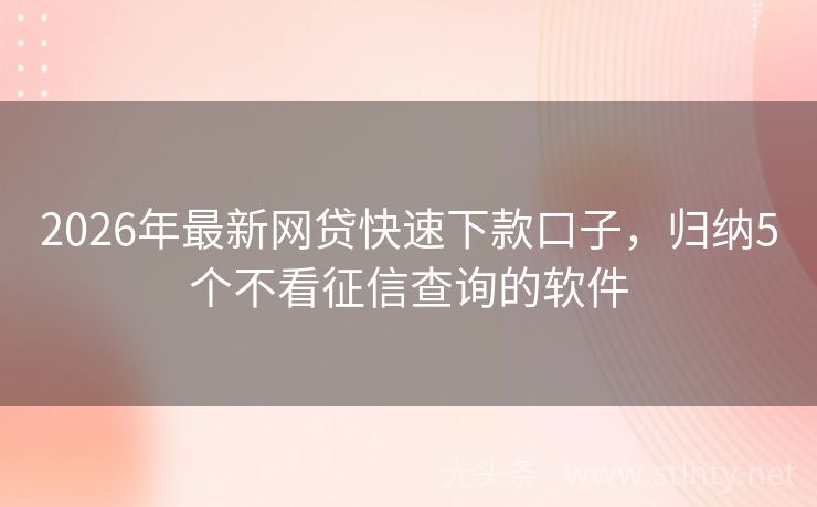 2026年最新网贷快速下款口子，归纳5个不看征信查询的软件