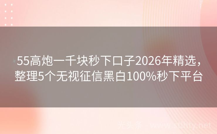 55高炮一千块秒下口子2026年精选，整理5个无视征信黑白100%秒下平台