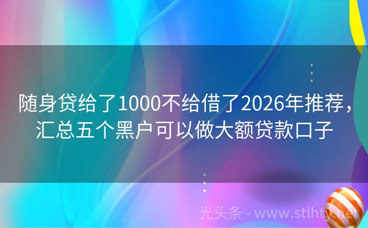 随身贷给了1000不给借了2026年推荐，汇总五个黑户可以做大额贷款口子