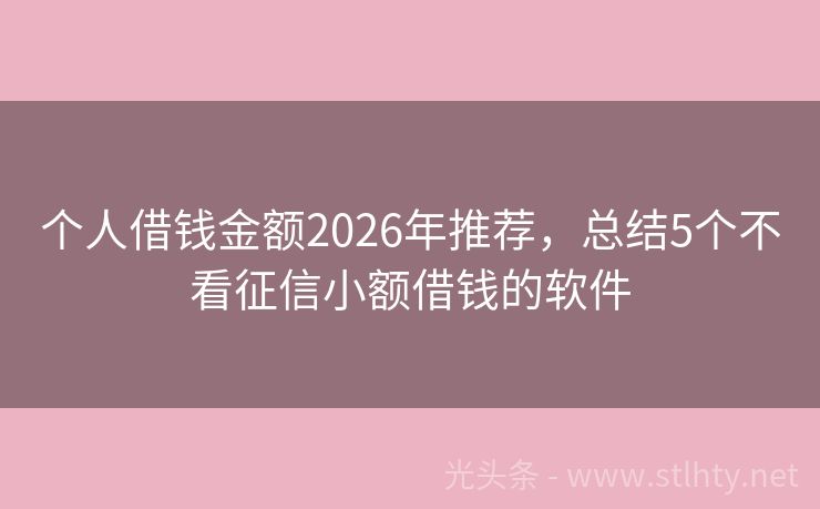 个人借钱金额2026年推荐，总结5个不看征信小额借钱的软件