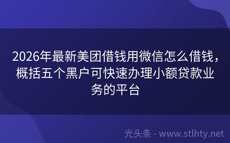 2026年最新美团借钱用微信怎么借钱，概括五个黑户可快速办理小额贷款业务的平台