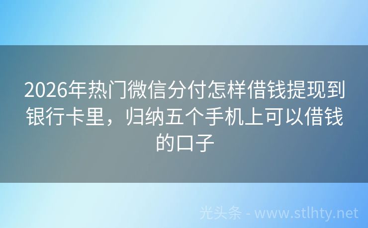 2026年热门微信分付怎样借钱提现到银行卡里，归纳五个手机上可以借钱的口子