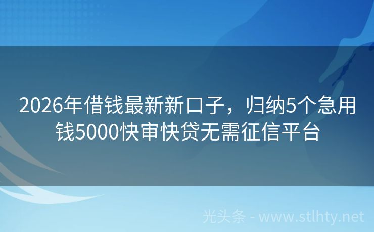 2026年借钱最新新口子，归纳5个急用钱5000快审快贷无需征信平台