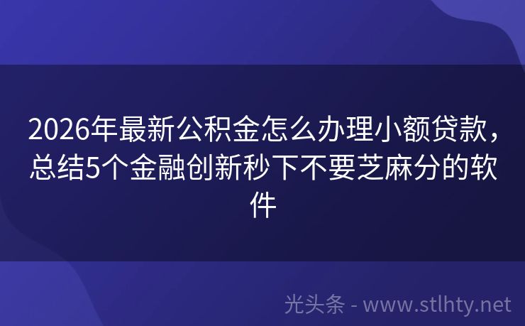 2026年最新公积金怎么办理小额贷款，总结5个金融创新秒下不要芝麻分的软件