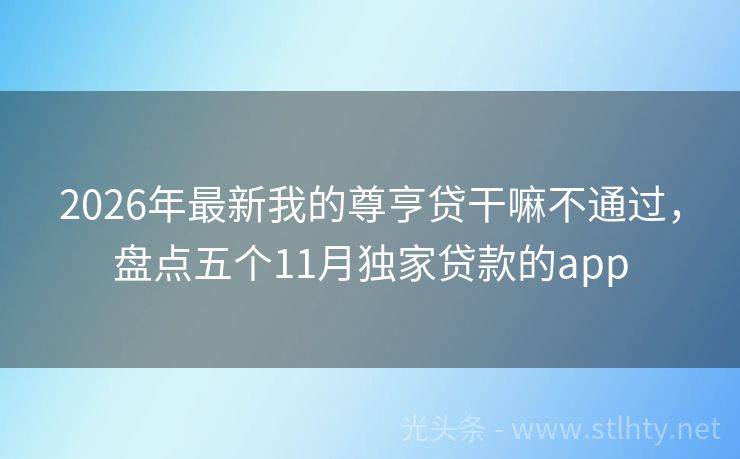 2026年最新我的尊亨贷干嘛不通过，盘点五个11月独家贷款的app