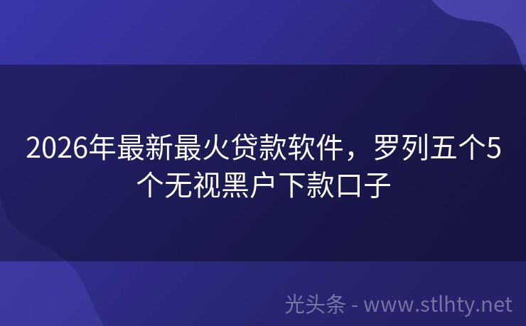 2026年最新最火贷款软件，罗列五个5个无视黑户下款口子