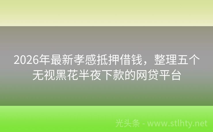 2026年最新孝感抵押借钱，整理五个无视黑花半夜下款的网贷平台