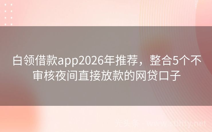 白领借款app2026年推荐，整合5个不审核夜间直接放款的网贷口子