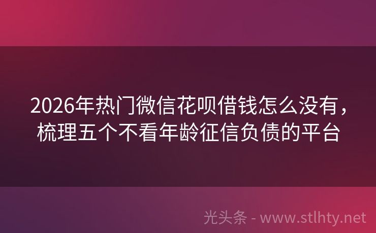 2026年热门微信花呗借钱怎么没有，梳理五个不看年龄征信负债的平台