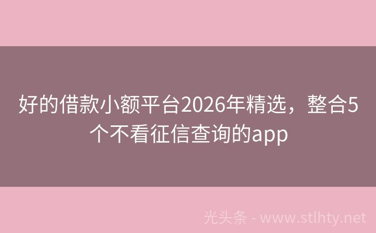 好的借款小额平台2026年精选，整合5个不看征信查询的app
