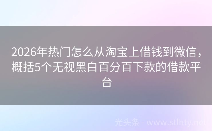 2026年热门怎么从淘宝上借钱到微信，概括5个无视黑白百分百下款的借款平台
