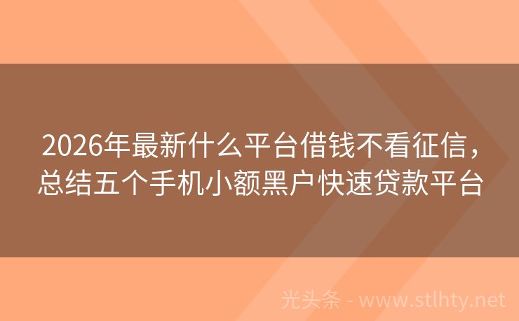 2026年最新什么平台借钱不看征信，总结五个手机小额黑户快速贷款平台