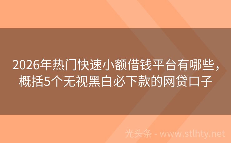 2026年热门快速小额借钱平台有哪些，概括5个无视黑白必下款的网贷口子