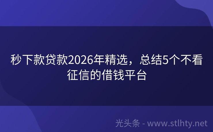 秒下款贷款2026年精选，总结5个不看征信的借钱平台
