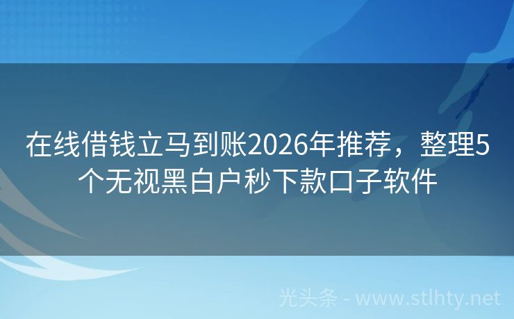 在线借钱立马到账2026年推荐，整理5个无视黑白户秒下款口子软件