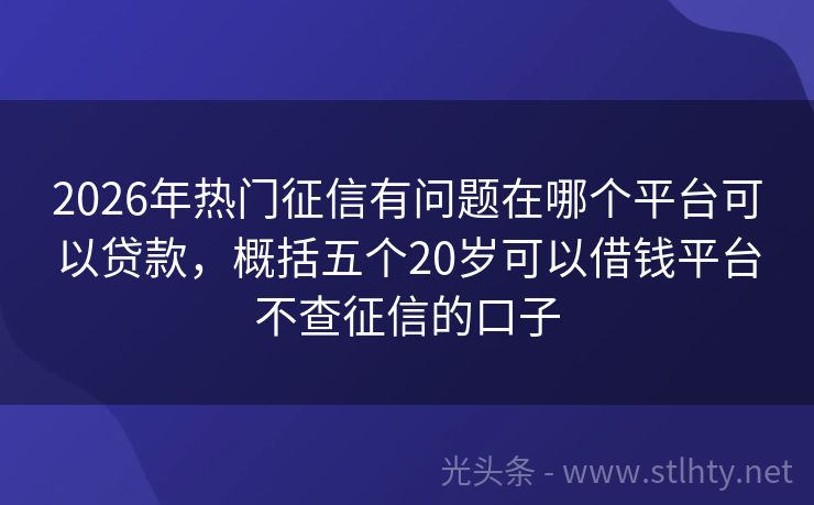2026年热门征信有问题在哪个平台可以贷款，概括五个20岁可以借钱平台不查征信的口子