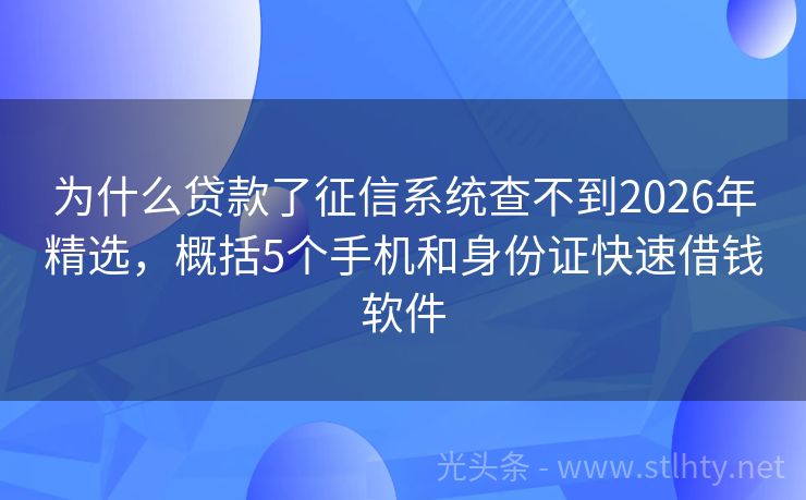 为什么贷款了征信系统查不到2026年精选，概括5个手机和身份证快速借钱软件