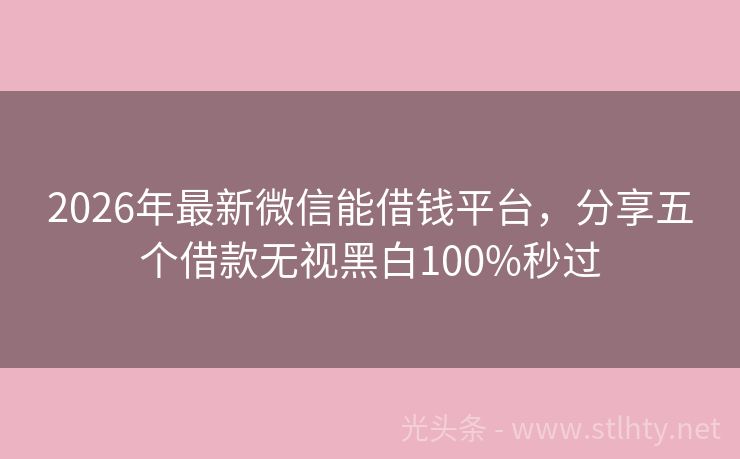 2026年最新微信能借钱平台，分享五个借款无视黑白100%秒过