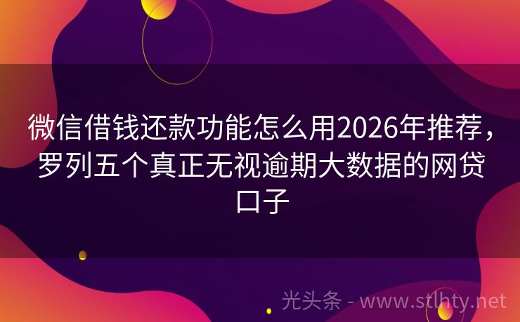 微信借钱还款功能怎么用2026年推荐，罗列五个真正无视逾期大数据的网贷口子