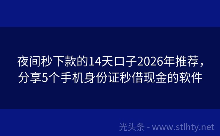 夜间秒下款的14天口子2026年推荐，分享5个手机身份证秒借现金的软件