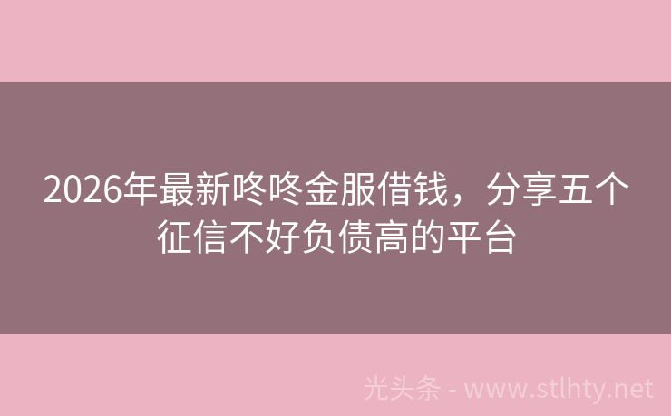 2026年最新咚咚金服借钱，分享五个征信不好负债高的平台