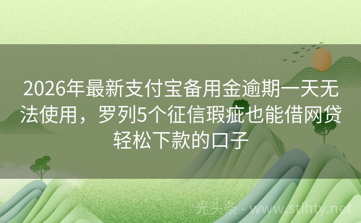 2026年最新支付宝备用金逾期一天无法使用，罗列5个征信瑕疵也能借网贷轻松下款的口子