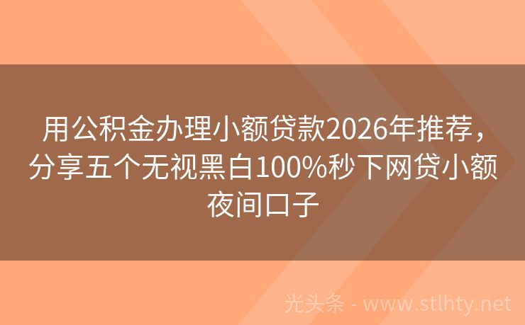 用公积金办理小额贷款2026年推荐，分享五个无视黑白100%秒下网贷小额夜间口子