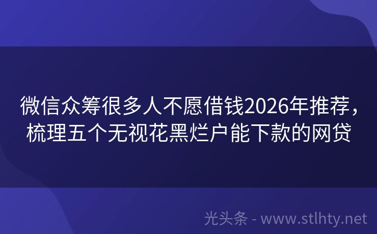 微信众筹很多人不愿借钱2026年推荐，梳理五个无视花黑烂户能下款的网贷